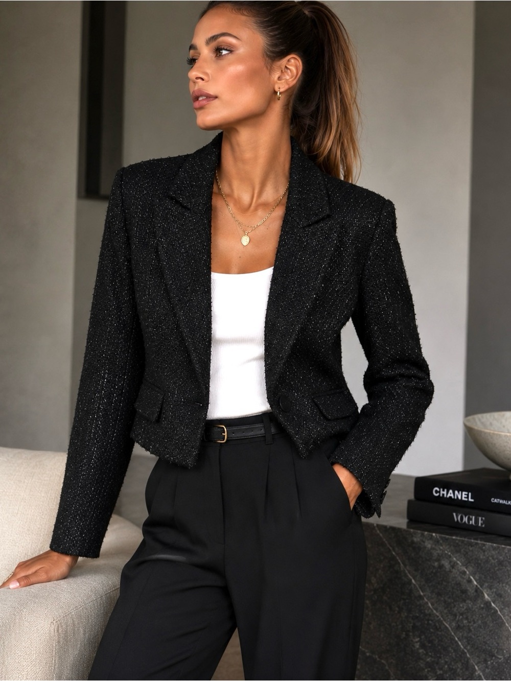 Jason Wu Cropped Tweed Blazer